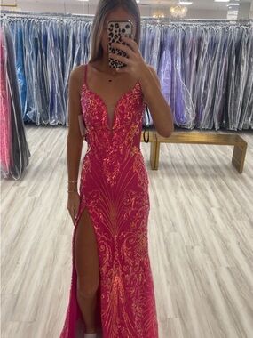Fuchsia Embellished Spaghetti-Strap Evening Gown